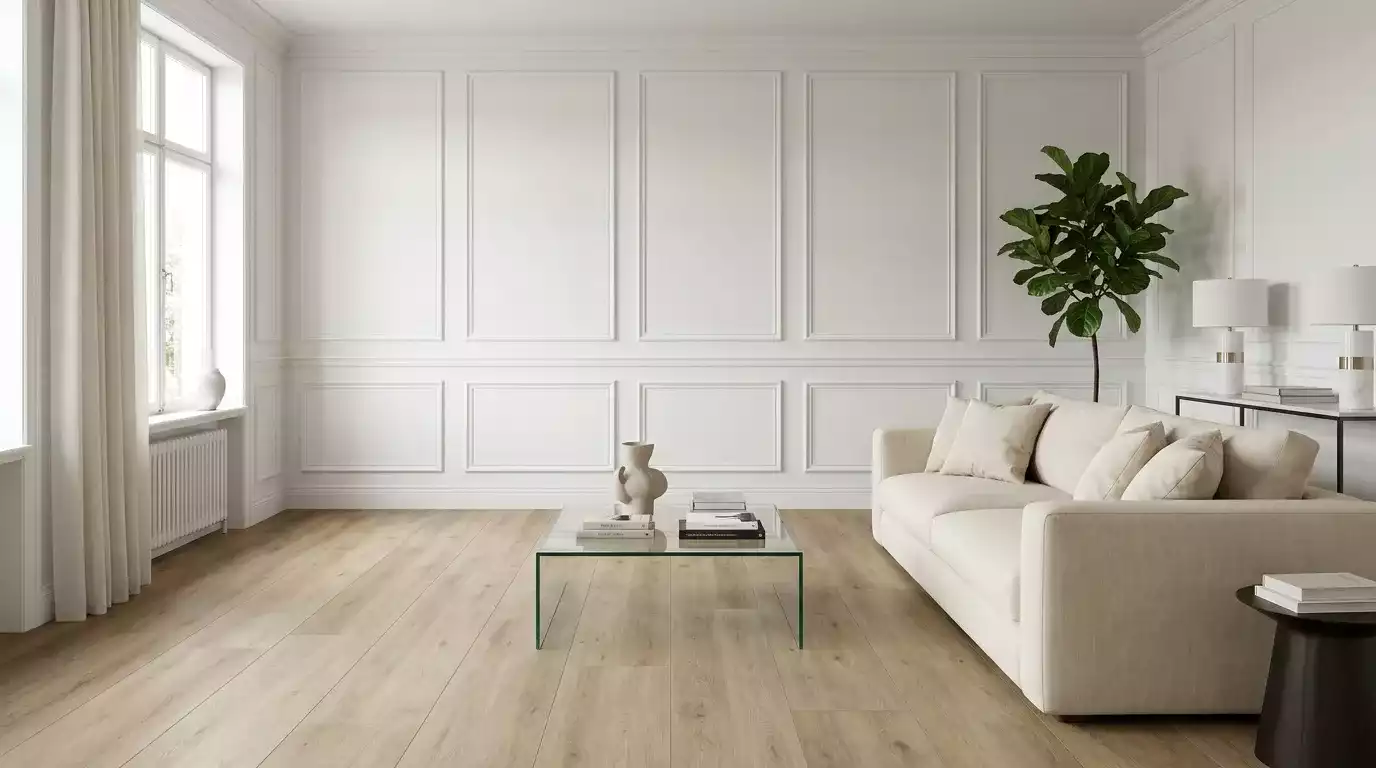 Detalhe de boiserie e acabamento em quarto