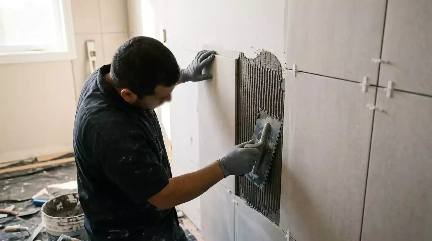 Detalhe de reforma com aplicação de boiserie, rodapé e nivelamento de parede