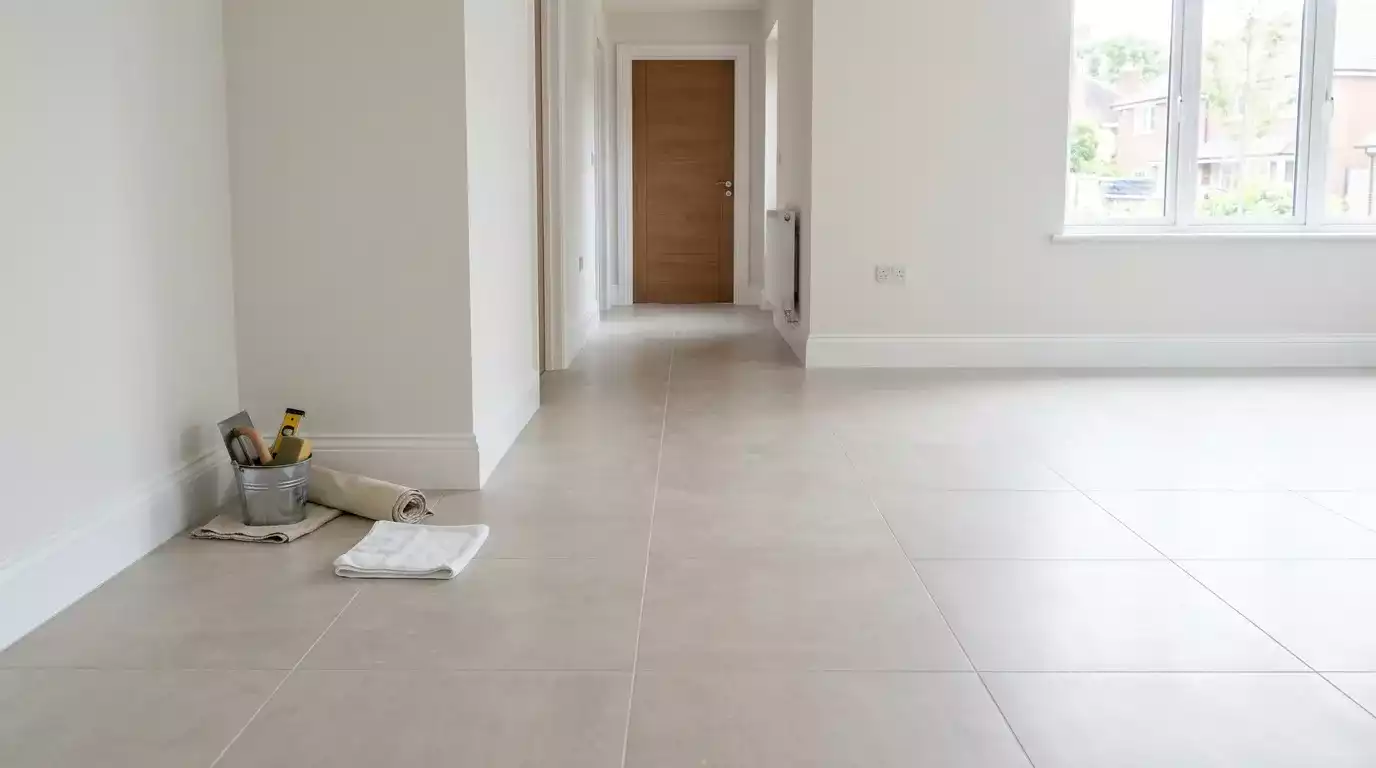 Piso vinílico instalado em ambiente com boiserie e rodapé branco