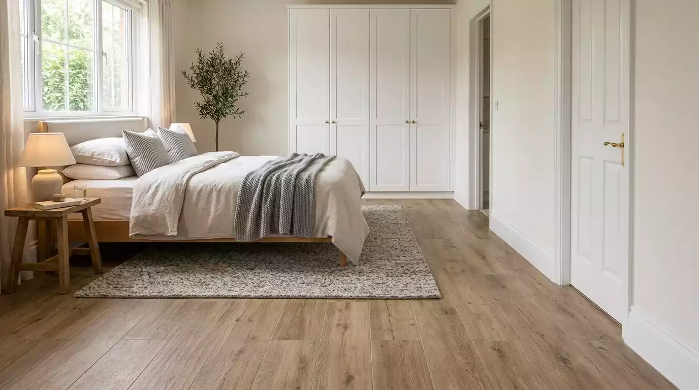 Detalhe de boiserie e rodapé em ambiente residencial